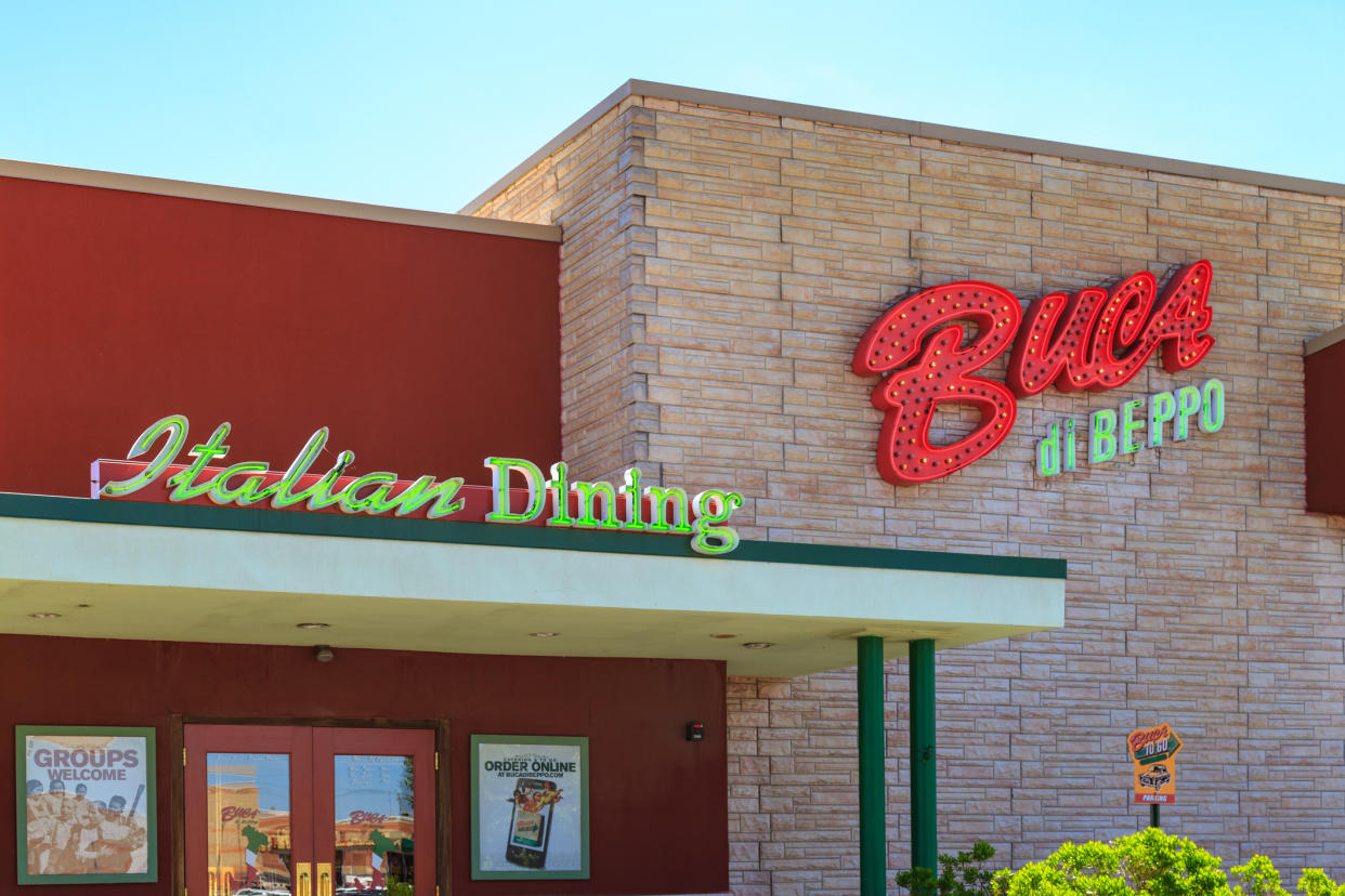 Wyomissing, PA, USA - June 14, 2018: Buca di Beppo is an American restaurant chain with 92 locations specializing in Italian-American food.