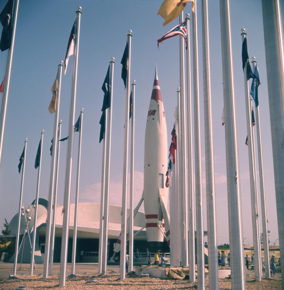 July 17, 1955: TWA rocket in Tomorrowland's Space Port in Disneyland Amusement Park, Anaheim, California. (Photo by Loomis Dean/The LIFE Picture Collection via Getty Images)