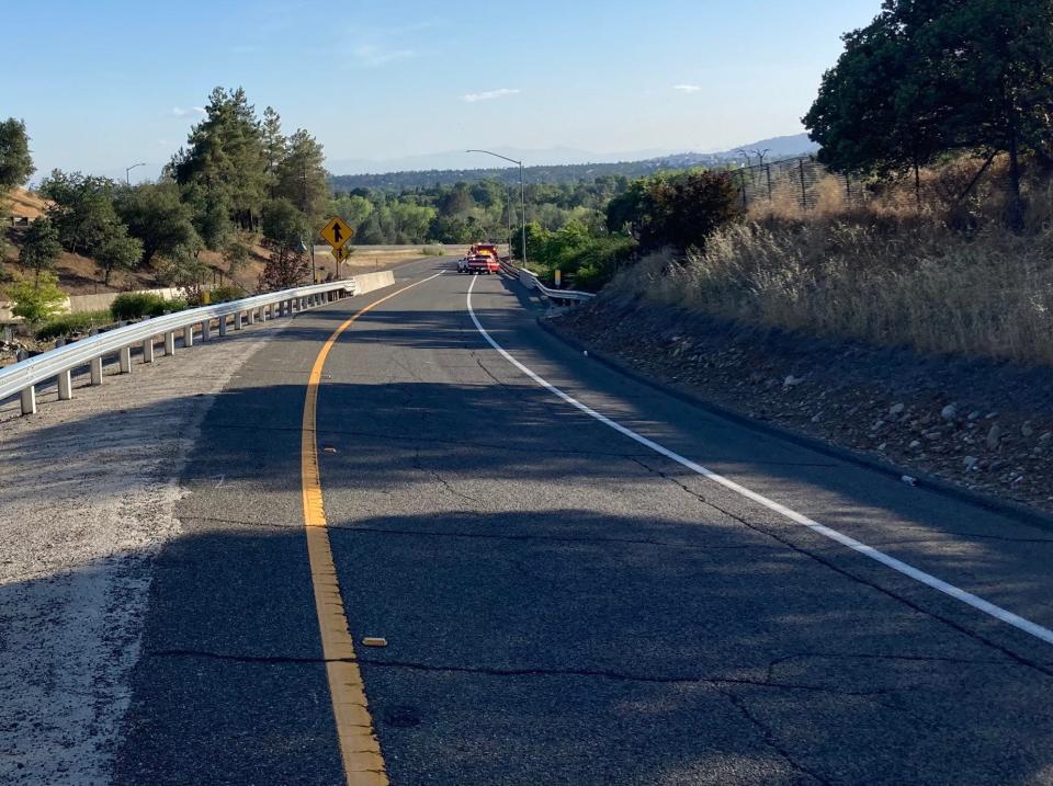 A fire in Redding on Wednesday, June 22, 2022, closed the southbound I-5 off-ramp onto westbound Highway 44 into downtown Redding.