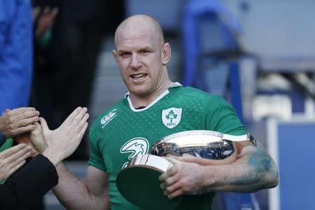 Rugby Union - Scotland v Ireland - RBS Six Nations Championship 2015 - Murrayfield Stadium, Edinburgh, Scotland - 21/3/15 Ireland's Paul O'Connell with the Centenary Quaich after the match Reuters / Russell Cheyne Livepic