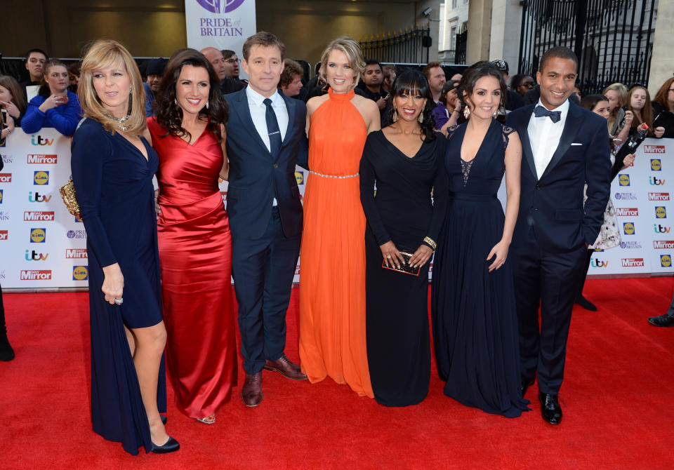 (L - R) Kate Garraway, Susanna Reid, Ben Shephard, Charlotte Hawkins, Ranvir Singh, Laura Tobin and Sean Fletcher arriving for The Pride of Britain Awards 2015, at Grosvenor House, Park Lane, London. Picture Credit Should Read: Doug Peters/ EMPICS Entertainment