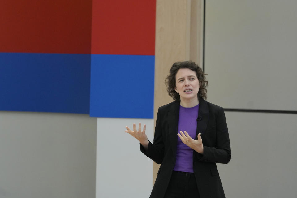 Liz Reid, Google head of Search, speaks at a Google I/O event in Mountain View, Calif., Tuesday, May 14, 2024. (AP Photo/Jeff Chiu)