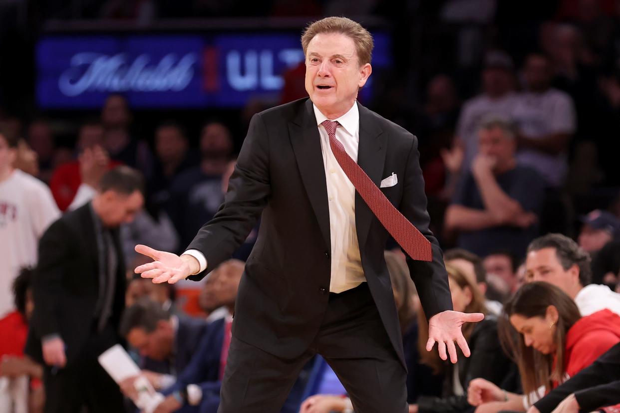 Mar 15, 2024; New York City, NY, USA; St. John's Red Storm head coach Rick Pitino coaches against the Connecticut Huskies during the second half at Madison Square Garden. Mandatory Credit: Brad Penner-USA TODAY Sports