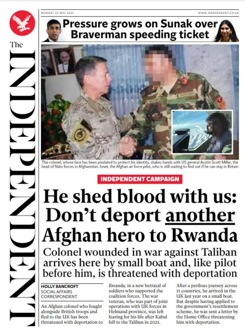 The Independent has reported on the plight of Aghan heroes threatened with deportation to Rwanda (.)