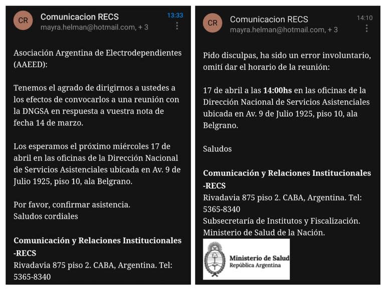 La reunión que la Asociación Argentina de Electrodependientes tenía en el Ministerio de Salud y que finalmente fue cancelada