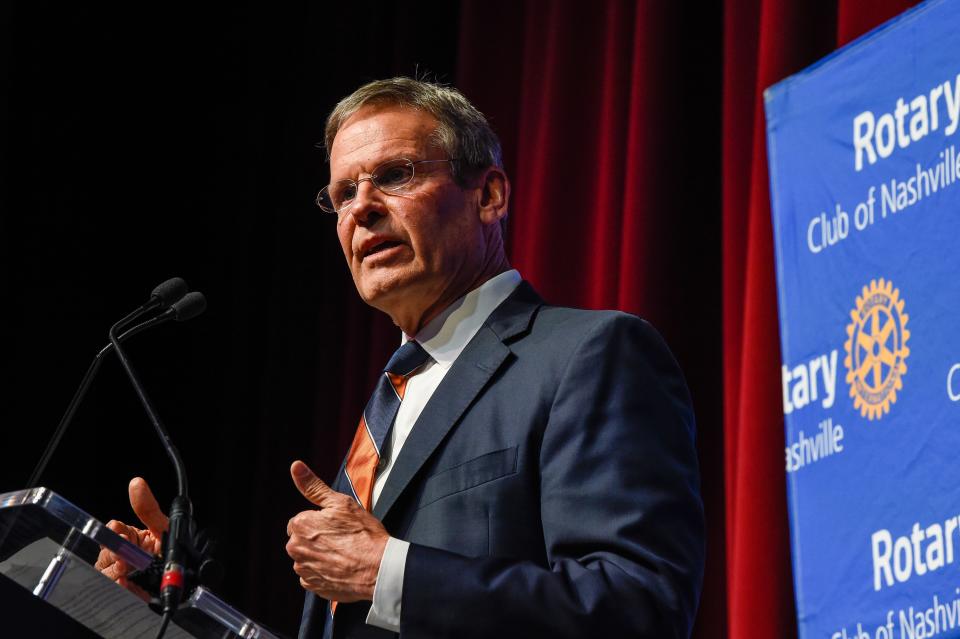 Governor Bill Lee attends the Rotary Club of Nashville meeting at the Wildhorse Saloon in Nashville, as a guest speaker, Monday, Jan. 24, 2022. 