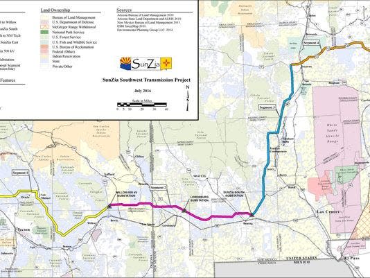 The $2 billion project aims to build two 1,500-megawatt high-voltage lines running 520 miles from central New Mexico to Arizona to carry wind-generated electricity to Western markets.