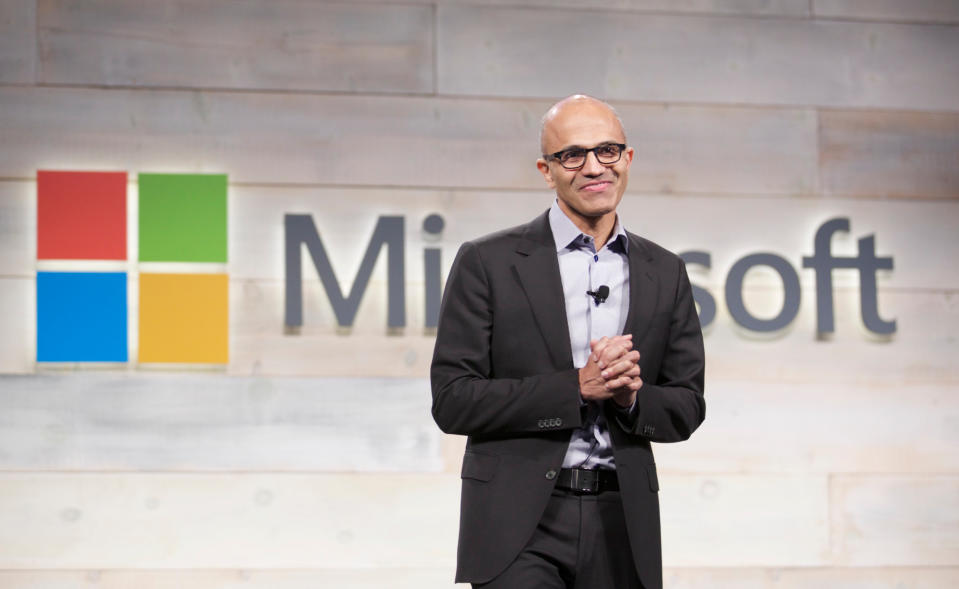 Microsoft CEO Satya Nadella addresses shareholders during Microsoft Shareholders Meeting December 3, 2014 in Bellevue, Washington. The meeting was the first for Nadella as CEO.