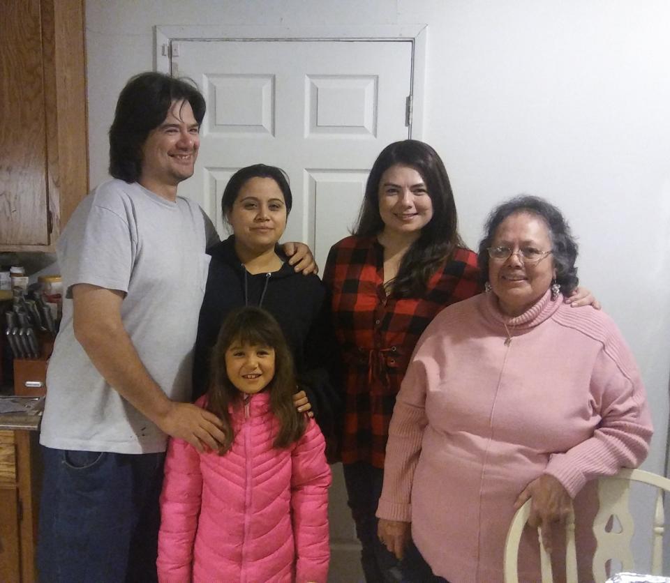 From left to right: Stockton residents Miguel Andrade, Jasmine Andrade, Tilly Lewis, Tillie Andrade, and Ciara Andrade celebrate Thanksgiving on November 22, 2018.