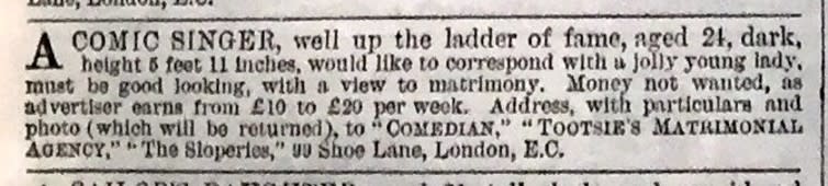 <span class="caption">Matrimonial advert from ‘Ally Sloper’s Half Holiday’ (1888).</span>