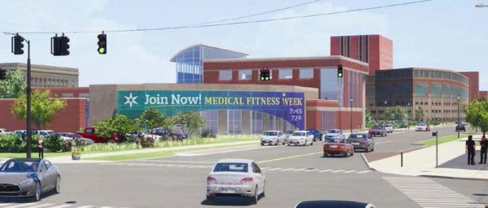 A digital rendering of a proposed new expansion of the Memorial Hospital campus on Tuesday, Sept. 29, 2021, in South Bend. 