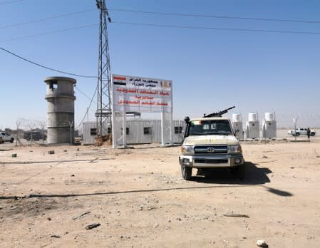 A view of the Iraqi-Syrian borders at Al Qaim Al Abu Kamal border crossing, after being reopened for travelers and trade in Anbar province, in Qaim