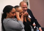 <p>O.J. Simpson’s sister Shirley Baker, (center), daughter Arielle Simpson, (L), and friend Tom Scotto react during Simpson’s parole hearing at Lovelock Correctional Centre in Lovelock. </p>