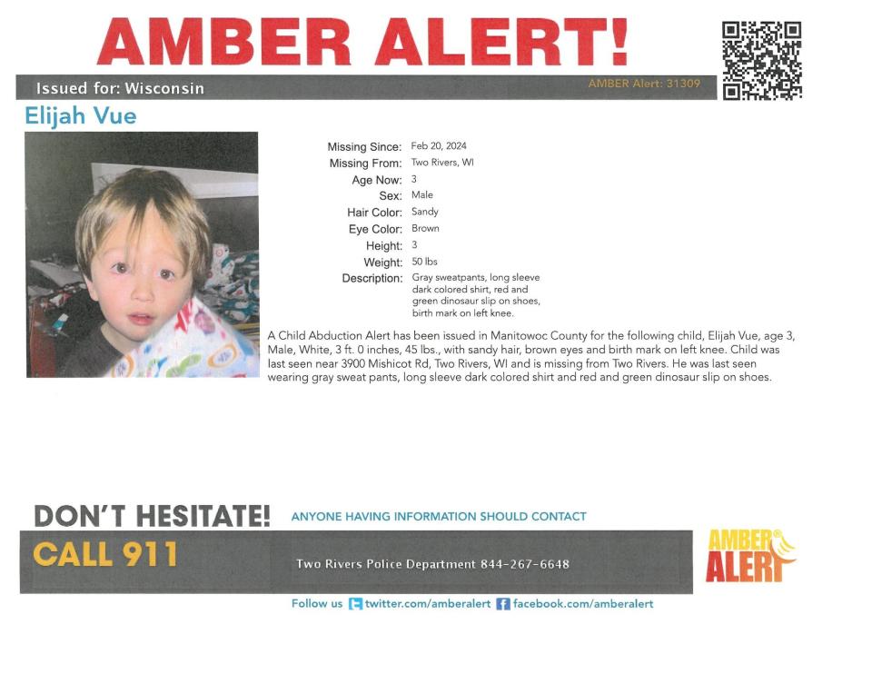 An Amber Alert was issued for Elijah Vue the day he disappeared, 20 February 2024 (National Center for Missing and Exploited Children)