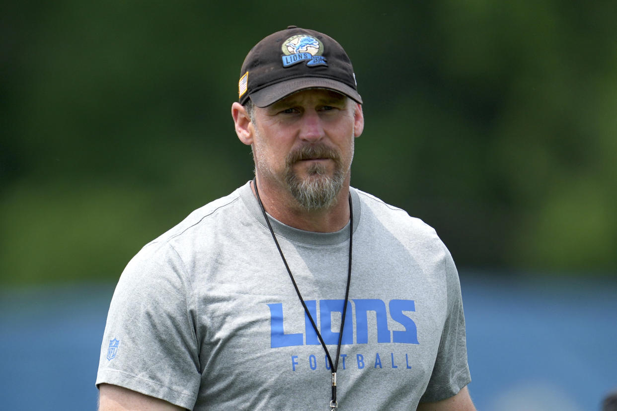 Dan Campbell's dream of owning a pet lion will have to wait. (AP Photo/Paul Sancya)