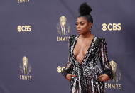 Taraji P. Henson arrives at the 73rd Primetime Emmy Awards on Sunday, Sept. 19, 2021, at L.A. Live in Los Angeles. (AP Photo/Chris Pizzello)