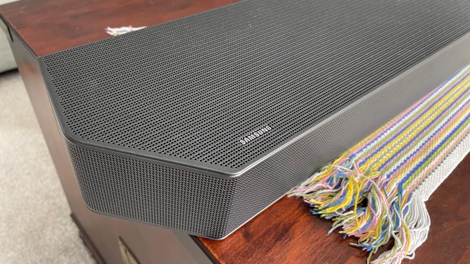 A close-up of the top of the Samsung HW-Q990C soundbar