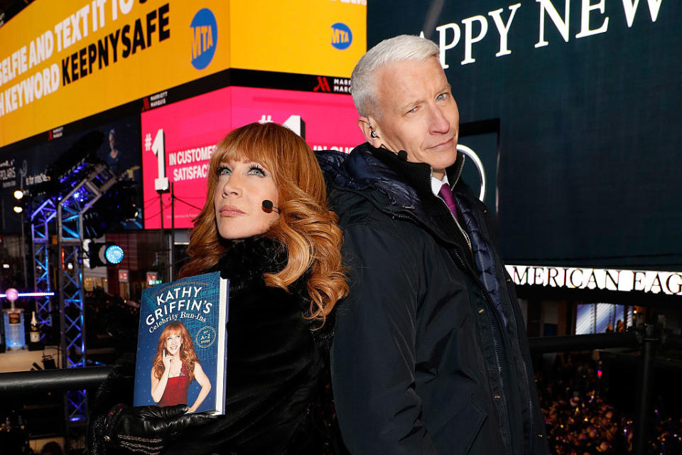 Kathy Griffin and Anderson Cooper hosting New Year's Eve, Griffin holds her book