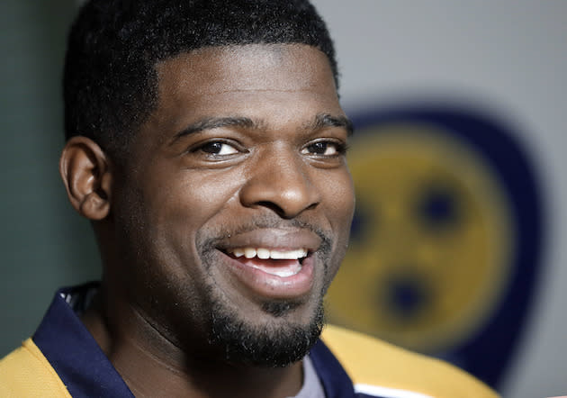 Nashville Predators defenseman P.K. Subban speaks at a news conference Monday, July 18, 2016, in Nashville, Tenn. Subban was acquired from the Montreal Candiens in a trade for defenseman Shea Weber in June. (AP Photo/Mark Humphrey)