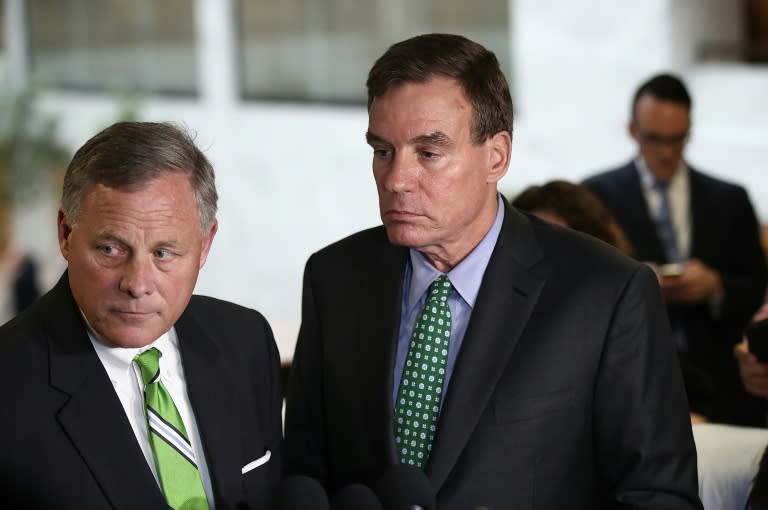 Senator Richard Burr (L) (R-NC), Chairman of the Senate Select Committee on Intelligence, and ranking member of the committee Sen. Mark Warner (R) (D-VA) are to oversee Thursday's potentially explosive hearings into Russia's allaged campaign hacking