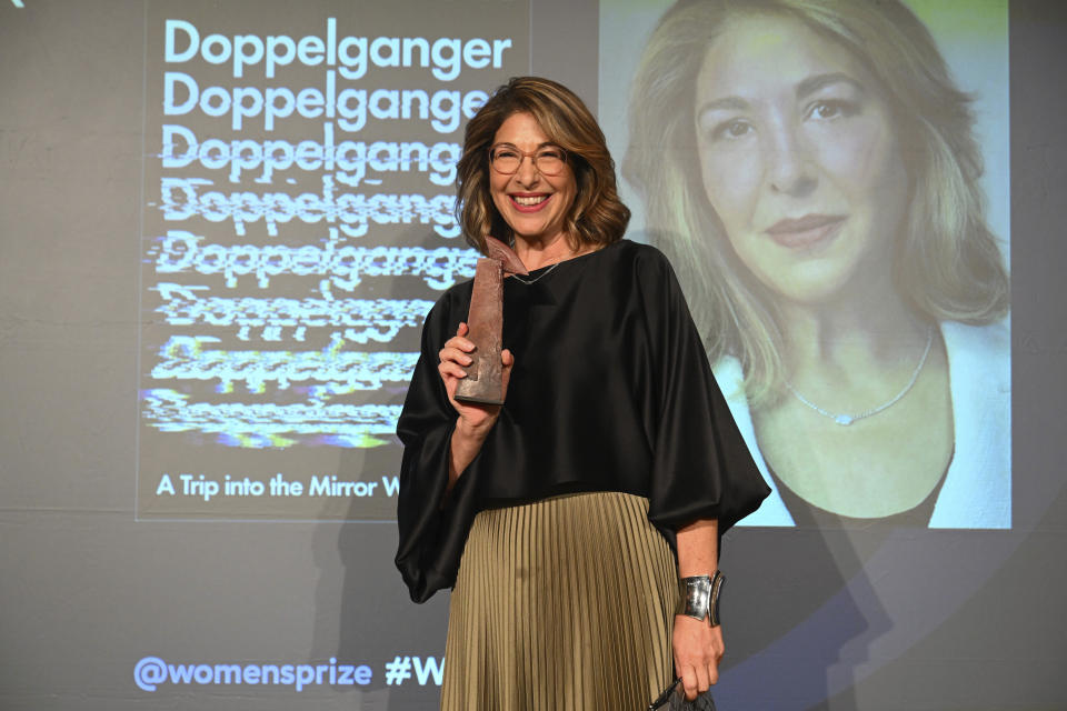 Naomi Klein, author of Doppelganger, is announced as the winner of the 2024 Women's Prize for Nonfiction, taking place at Bedford Square Gardens, in London, Thursday, June 13, 2024. Klein has won the inaugural Women’s Prize for Nonfiction with “Doppelganger: A Trip into the Mirror World.” The book is a personal account of her plunge into the world of online misinformation. (Matt Crossick/PA via AP)