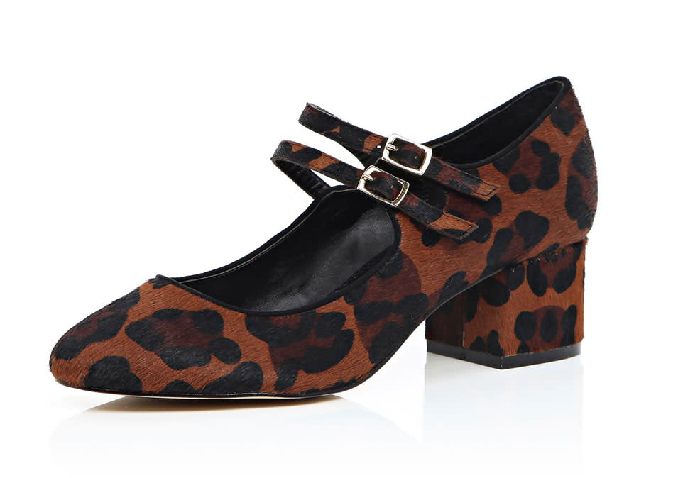 River Island Brown Leopard Print Leather Mary Jane Shoes