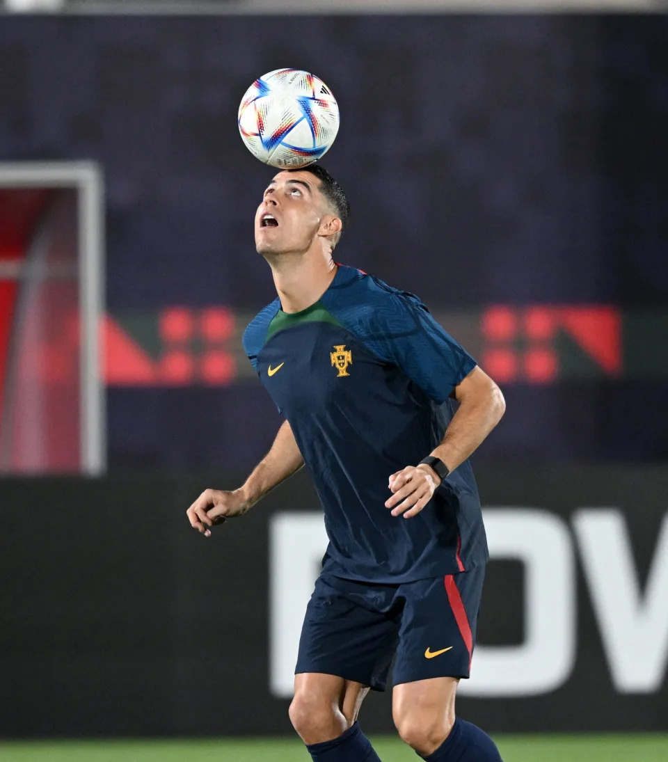 Cristiano Ronaldo trains with Portugal on the eve of their first match in Group H against Ghana.