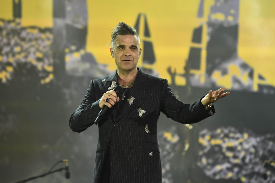 Photo by: KGC-138/STAR MAX/IPx 2019 7/14/19 Robbie Williams performs at British Summer Time 2019, Hyde Park in London.