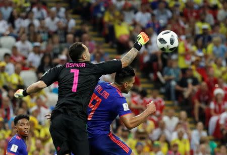 Soccer Football - World Cup - Group H - Poland vs Colombia - Kazan Arena, Kazan, Russia - June 24, 2018 Colombia's David Ospina and Radamel Falcao in action REUTERS/Toru Hanai