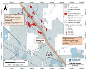 Location of Ashigami Cu-Au-Co occurrence relative to the historic Alwyn Mine and 2022 drilling.