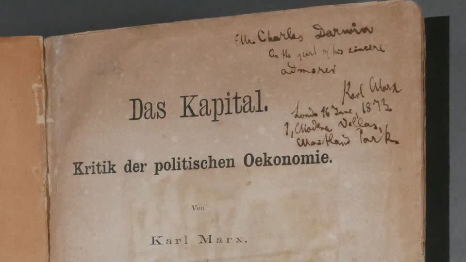 The gift copy of "Das Kapital" with Marx' inscription top right. - Cambridge University Library
