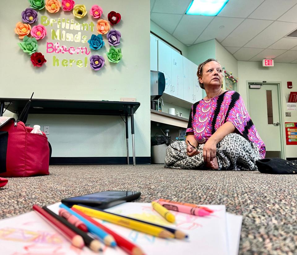 Jackie Serrano, 55, was one of five people who evacuated to Southside Elementary School in Sarasota, Tuesday morning, August 29, 2023.