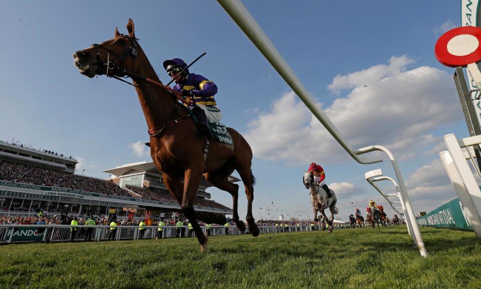 <span>Corach Rambler, winner of the 2023 Grand National, was among the favourites to win at Aintree again this year, but unseated his rider at the first fence.</span><span>Photograph: Tom Jenkins/The Observer</span>