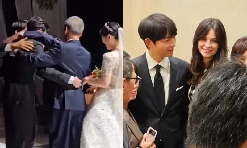 ▲宋仲基帶著老婆Katy參加妹妹婚禮，婚宴上宋家人擁抱的畫面相當感人。（圖／songjoongki__919 IG）