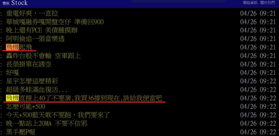 網友熱議航空股股價走勢。圖／取自PTT