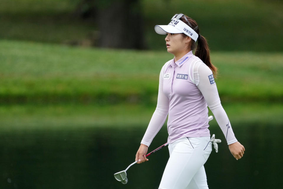 Jeongeun Lee6 walks on the 12th green during the second round of the 2023 Kroger Queen City Championship at Kenwood Country Club in Cincinnati, Ohio. (Photo by Dylan Buell/Getty Images)