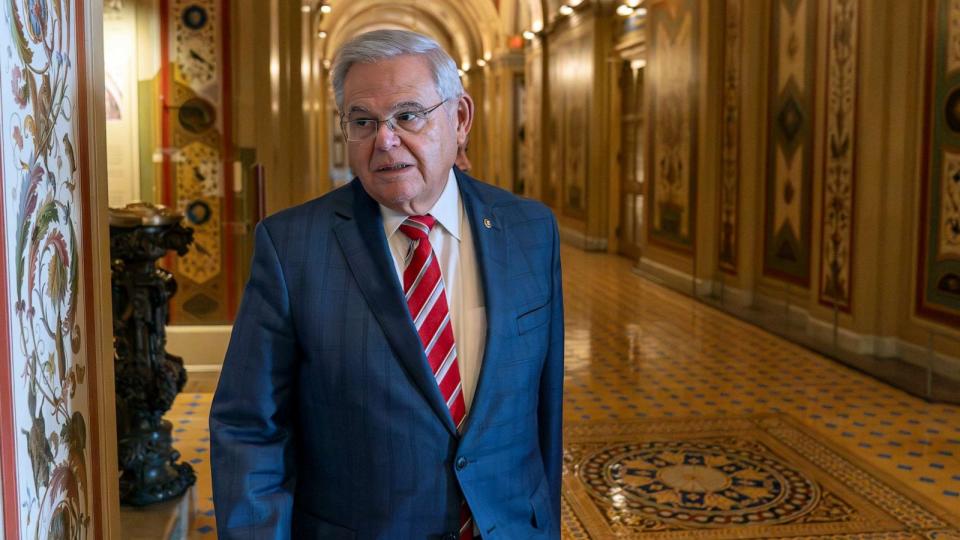 PHOTO: Sen. Bob Menendez departs the Senate floor in the Capitol Sept. 28, 2023, in Washington. (Alex Brandon/AP)