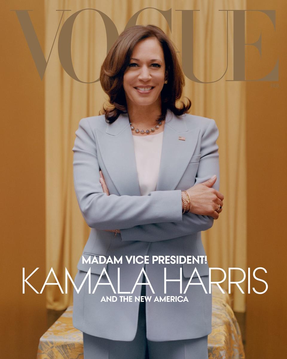 Vogue also shared a cover with Vice President-elect Kamala Harris in a blue power suit.