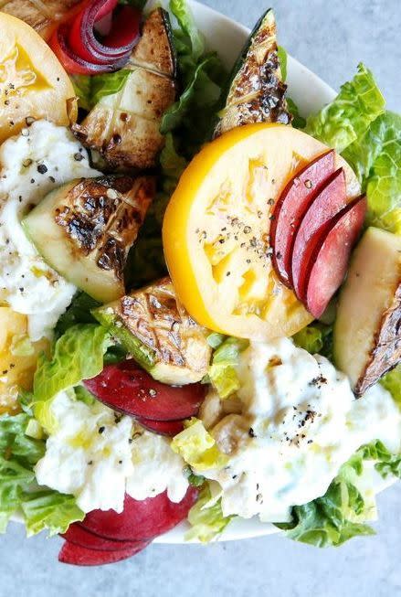 Heirloom Tomato, Zucchini, and Plum Salad with Burrata