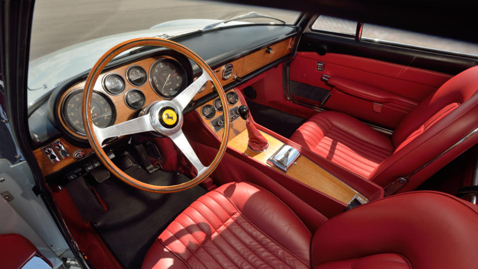 The interior of a 1965 Ferrari 500 Superfast Series II.