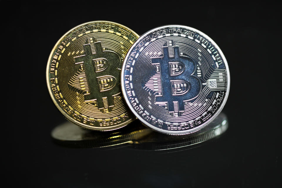 LONDON, ENGLAND - MAY 23: In this photo illustration, a visual representation of Bitcoin cryptocurrency is pictured on May 21, 2021 in London, England. Bitcoin is a decentralized digital currency, which has been in use since 2009. (Photo illustration by Mark Case/Getty Images)