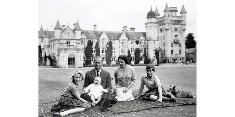 Princess Anne, Prince Andrew, Prince Philip, Queen Elizabeth, and Prince Charles