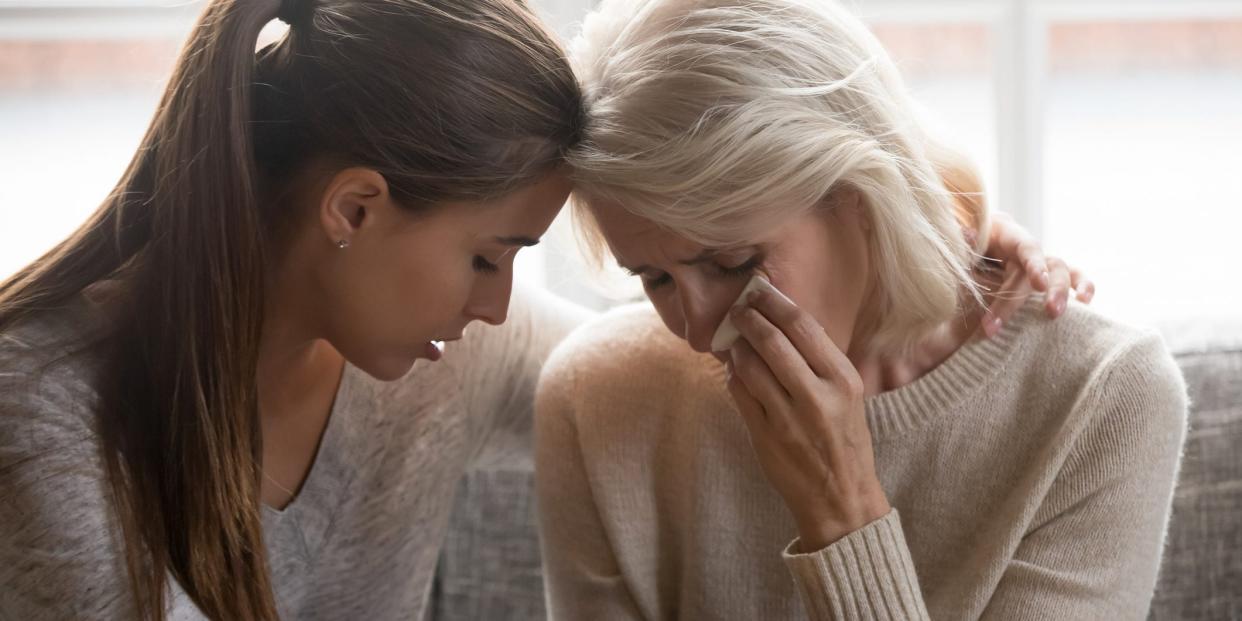 mother daughter comforting depression sadness fight