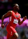 Manteo Mitchell of the United States competes during the Men's 4 x 400m Relay Round 1 heats on Day 13 of the London 2012 Olympic Games at Olympic Stadium on August 9, 2012 in London, England. (Photo by Feng Li/Getty Images)