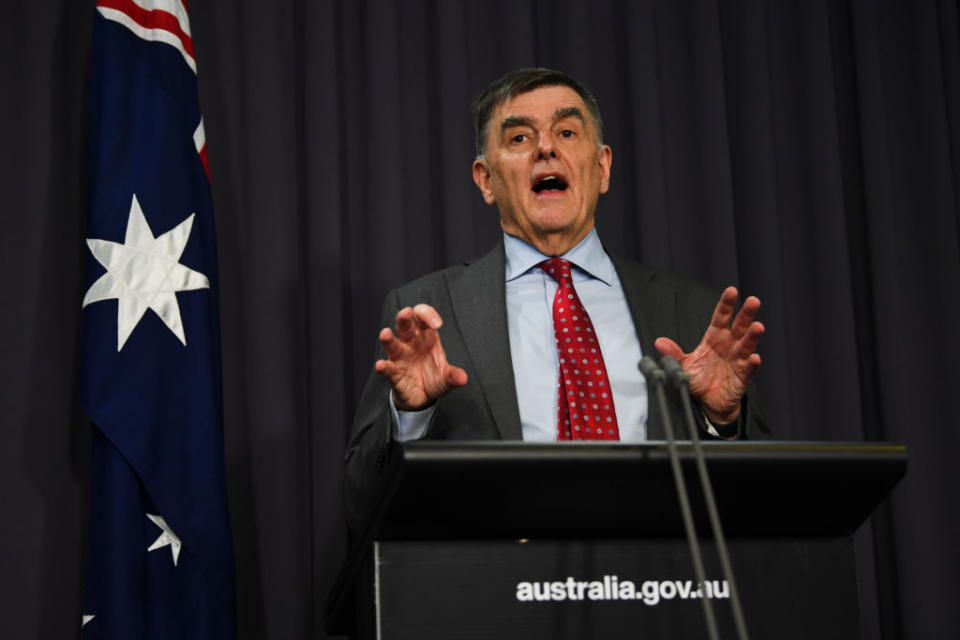 Australia's Chief Medical Officer Brendan Murphy addresses the media and the nation during a press conference at Parliament House in Canberra, Australia.