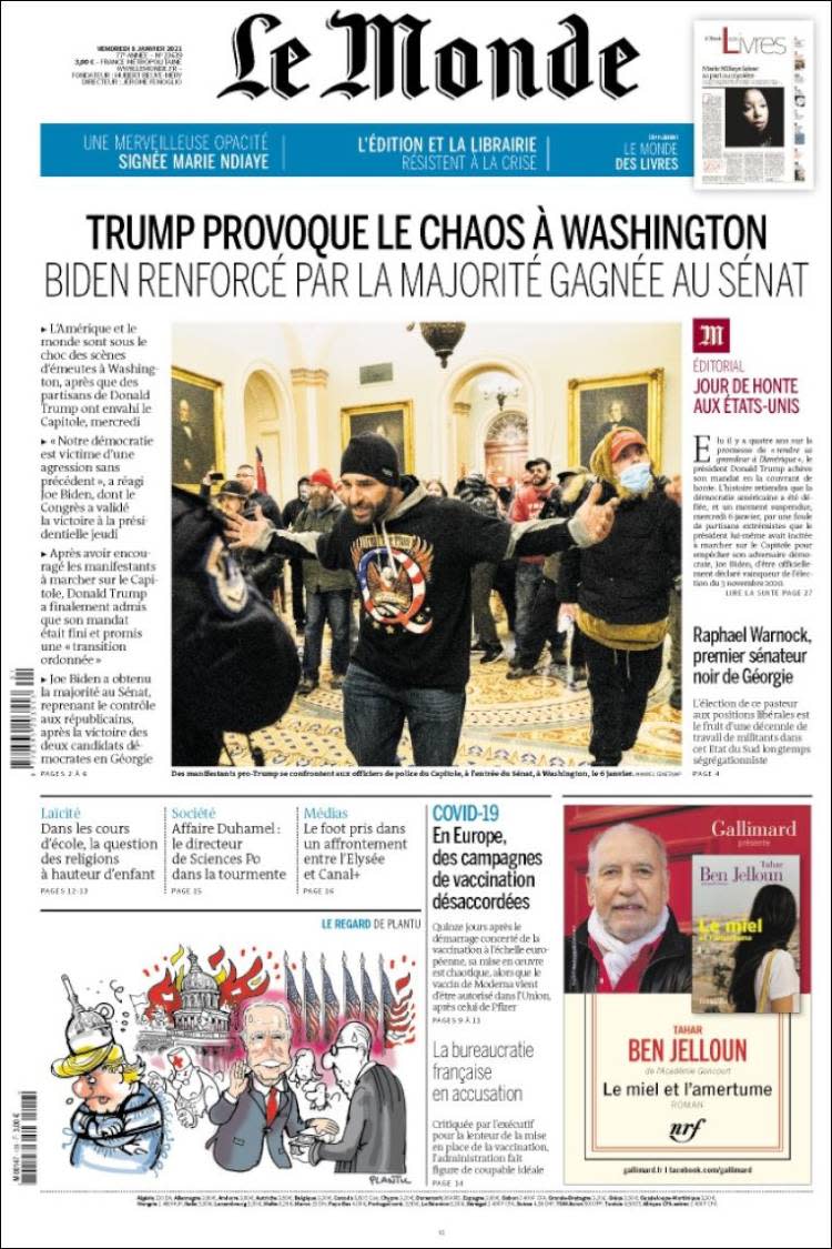 Front page of France's Le Monde on Thursday