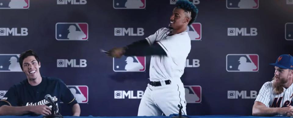 Francisco Lindor, Christian Yelich and Noah Syndergaard are among the players in MLB's new "Let the Kids Play 2.0" ad. (MLB)
