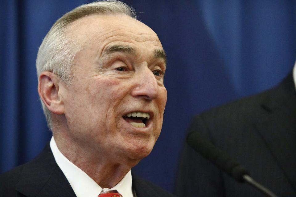 Bratton speaks to the media at a news conference in Brooklyn