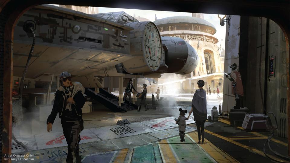 <p>One of two rides in <i>Star Wars</i> Land will be a <i>Millennium Falcon</i> simulator, giving you the chance “to pilot the fastest hunk of junk in the galaxy.” (Credit: Disney Parks/Lucasfilm) </p>