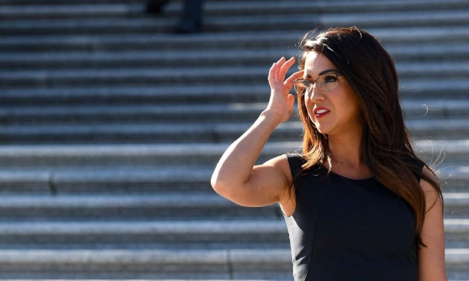 Lauren Boebert is pictured on the Capitol steps in Washington DC (AFP via Getty Images)